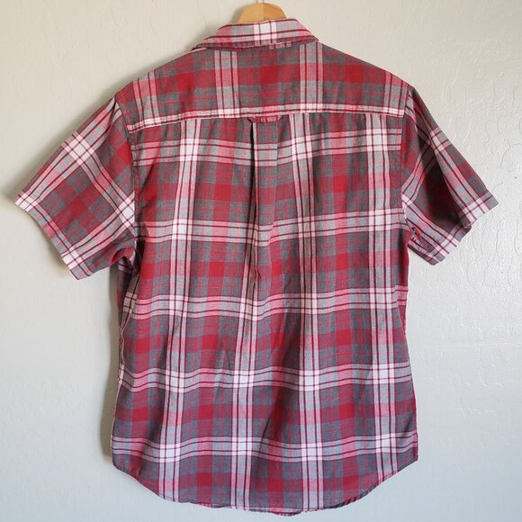 CAT Caterpillar Plaid Button Up Short Sleeve Shirt Red Size Men's Medium Casual - Picture 8 of 10